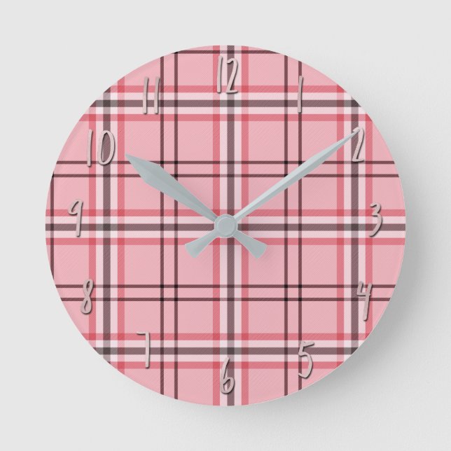 Horloge Ronde Motif de mode rose et gris (Recto)