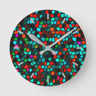 Horloge Ronde Motif de mosaïque multicolore coloré