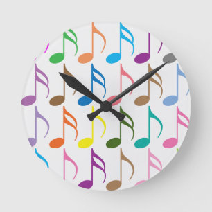 Horloge Ronde Motif de notes de musique colorées