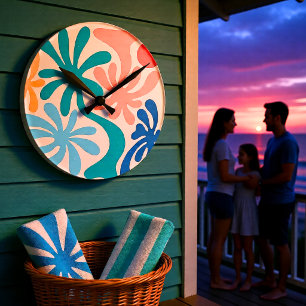 Horloge Ronde Motif de palmier rétro tropical moderne