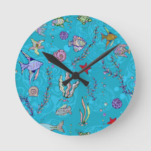 Horloge Ronde Motif de poissons de turquoise