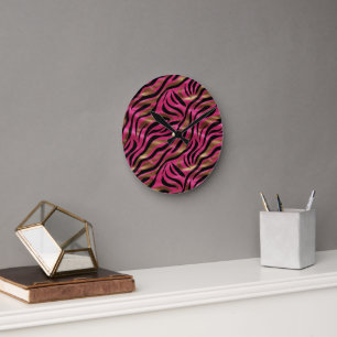 Horloge Ronde Motif de Poster de animal Black Pink Gold Zebra