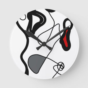 Horloge Ronde Motif de rétention : Abstrait noir, blanc, gris et