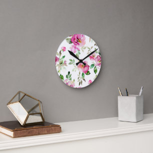 Horloge Ronde Motif de rose sauvage à l'aquarelle