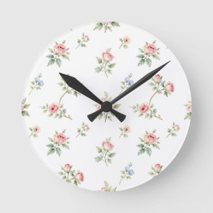 Horloge Ronde Motif de roses roses aquarelle romantique