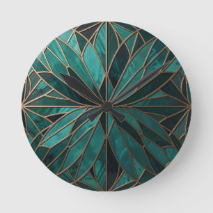Horloge Ronde Motif de starburst géométrique doré Art Déco Luxe