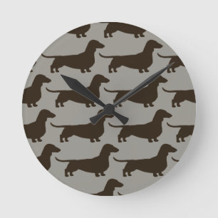 Horloge Ronde Motif de teckel - Silhouettes de chien de Vienne