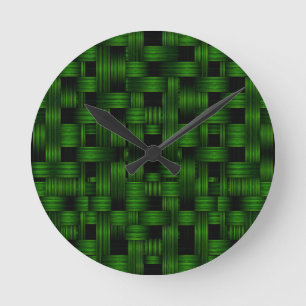 Horloge Ronde Motif de texture de panier tissé vert émeraude