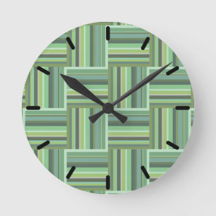 Horloge Ronde Motif de tissage à rayures vert olive