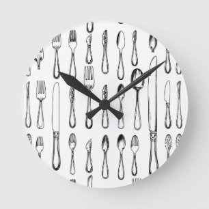 Horloge Ronde Motif de vaisselle argentée vintage élégant 