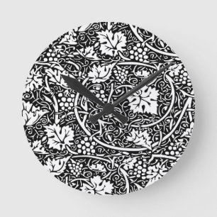Horloge Ronde Motif de vigne de raisin noir et blanc de William