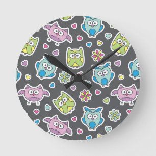 Horloge Ronde motif des hiboux de bande dessinée