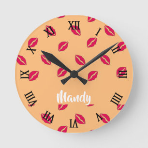 Horloge Ronde Motif des lèvres roses