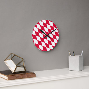 Horloge Ronde Motif du drapeau diamant de Bavière rouge et blanc