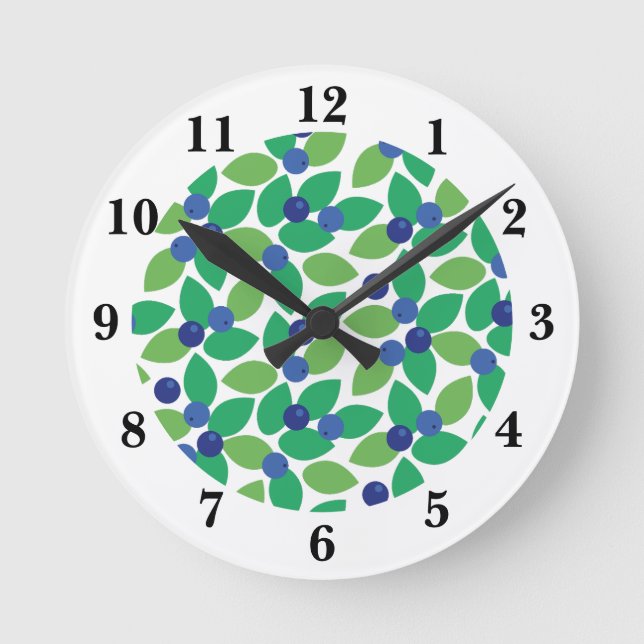 Horloge Ronde Motif élégant moderne myrtille vert violet (Recto)