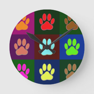 Horloge Ronde Motif Empreinte de patte de chien multicolore