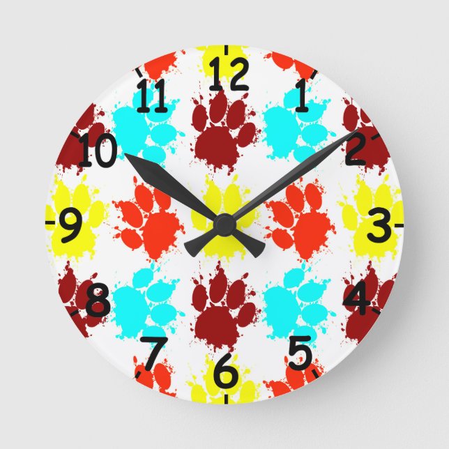 Horloge Ronde Motif Empreinte de patte de Peinture Splatter Dog (Recto)
