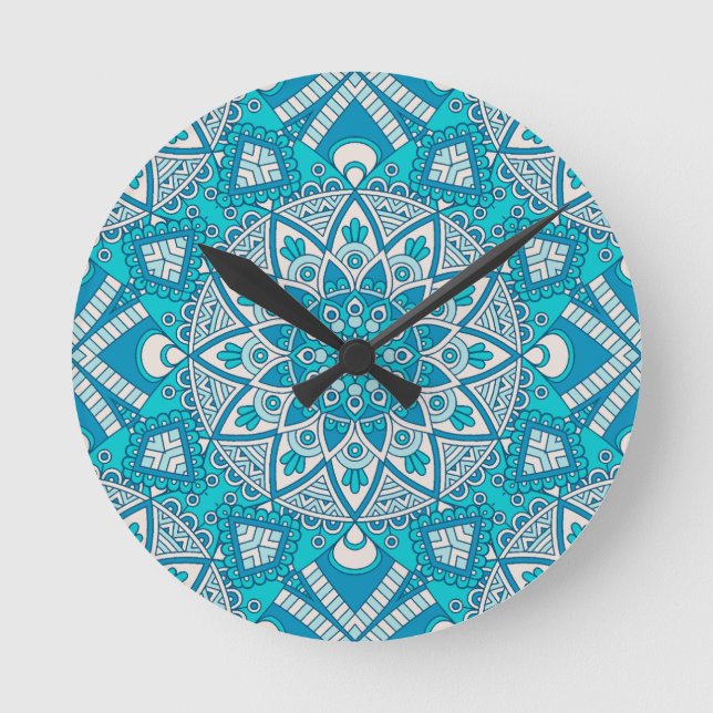 Horloge Ronde Motif en tuiles bleu mandala (Recto)