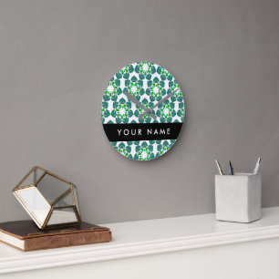 Horloge Ronde Motif feuille, Feuilles verts, votre nom