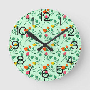 Horloge Ronde Motif floral avec fleurs de rose colorées 