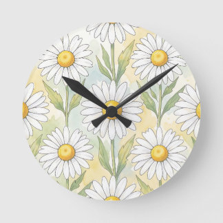 Horloge Ronde Motif floral de marguerite blanche joyeuse