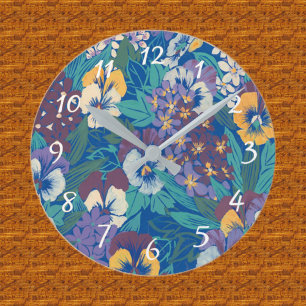 Horloge Ronde Motif floral de pensée vintage Jardin de campagn