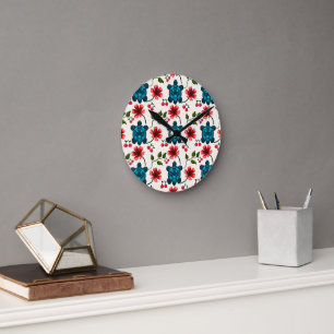 Horloge Ronde Motif floral de tortue mignonne  