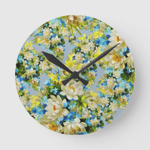 Horloge Ronde Motif floral jaune vintage