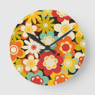 Horloge Ronde Motif Floral Mignon Rétro Couleurs Vives
