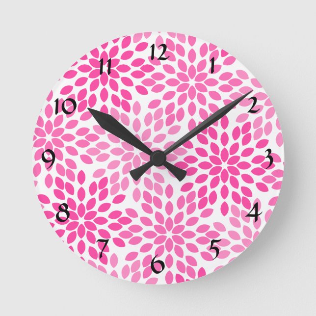 Horloge Ronde Motif Floral moderne rose chaud (Recto)