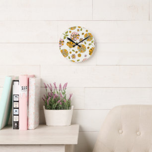Horloge Ronde Motif floral rétro des années 70