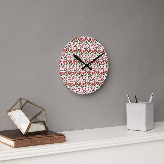 Horloge Ronde Motif floral rouge sans couture  |  (Bureau)