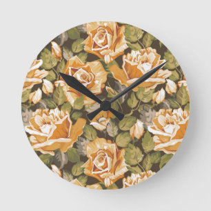 Horloge Ronde Motif floral vintage des roses jaunes