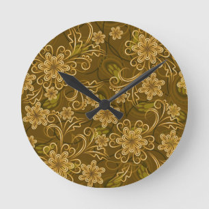 Horloge Ronde Motif floral vintage d'or