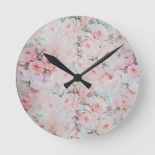 Horloge Ronde Motif floral vintage turquoise rose de Bohème