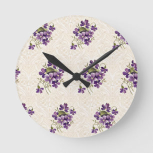 Horloge Ronde Motif floral violet Art Nouveau – Vintage