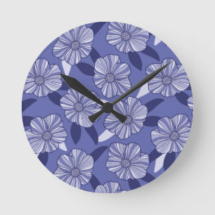 Horloge Ronde Motif floral violet Pervenche