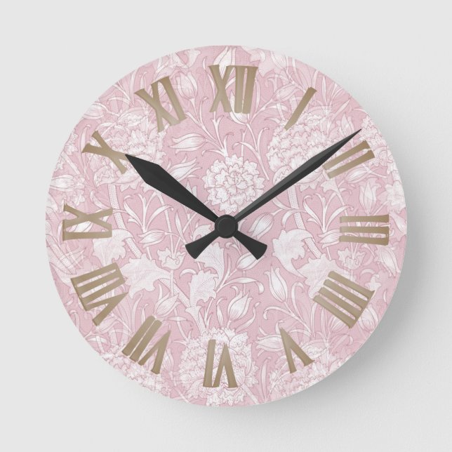 Horloge Ronde Motif Floral William Morris en rose (Recto)