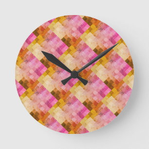 Horloge Ronde Motif géométrique à aquarelle rose