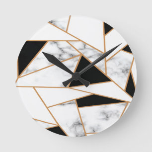 Horloge Ronde motif géométrique Marbre blanc en or