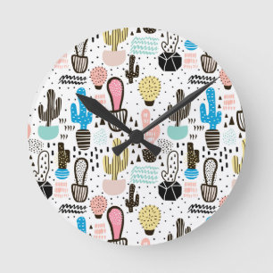 Horloge Ronde Motif géométrique moderne Cactus
