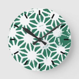 Horloge Ronde Motif géométrique vert et blanc