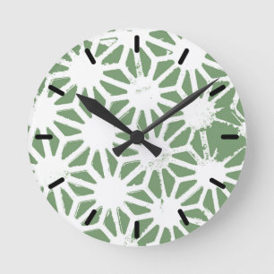 Horloge Ronde Motif géométrique vert et blanc olive
