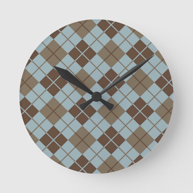 Horloge Ronde Motif Jacquard en bleu et Taupe (Recto)