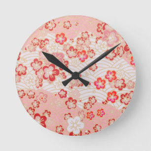 Horloge Ronde Motif japonais Rose Sakura Blossom