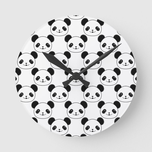 Horloge Ronde Motif Kawaii Panda En Noir Et Blanc (Recto)