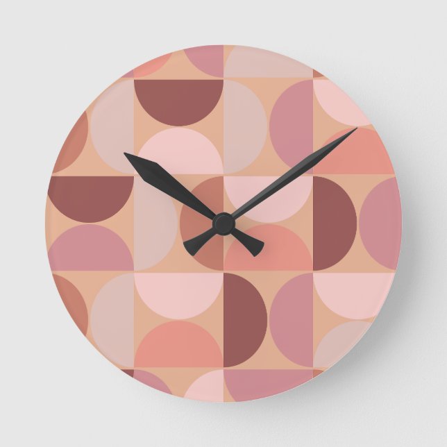 Horloge Ronde Motif moderne du milieu du siècle Peach Fuzz (Recto)