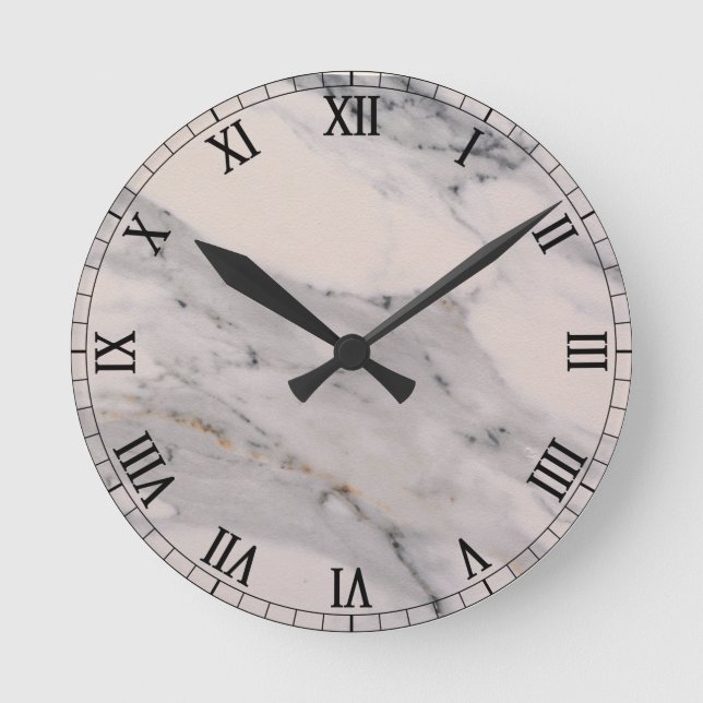 Horloge Ronde Motif moderne en marbre noir gris rose (Recto)