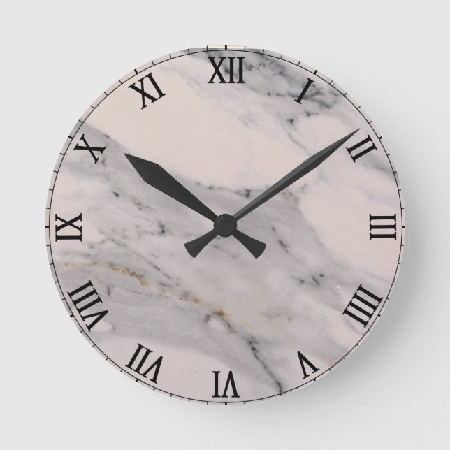 Horloge Ronde Motif moderne en marbre noir gris rose (Recto)