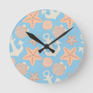 Horloge Ronde Motif nautique en pastel